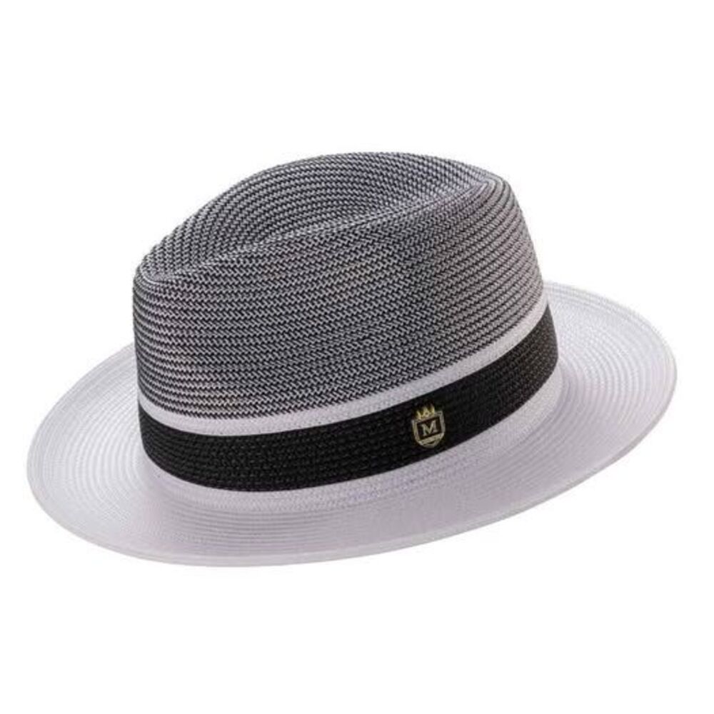 Mens White Two Tone Wide Brim Straw Fedora Hat by Montique Size XL